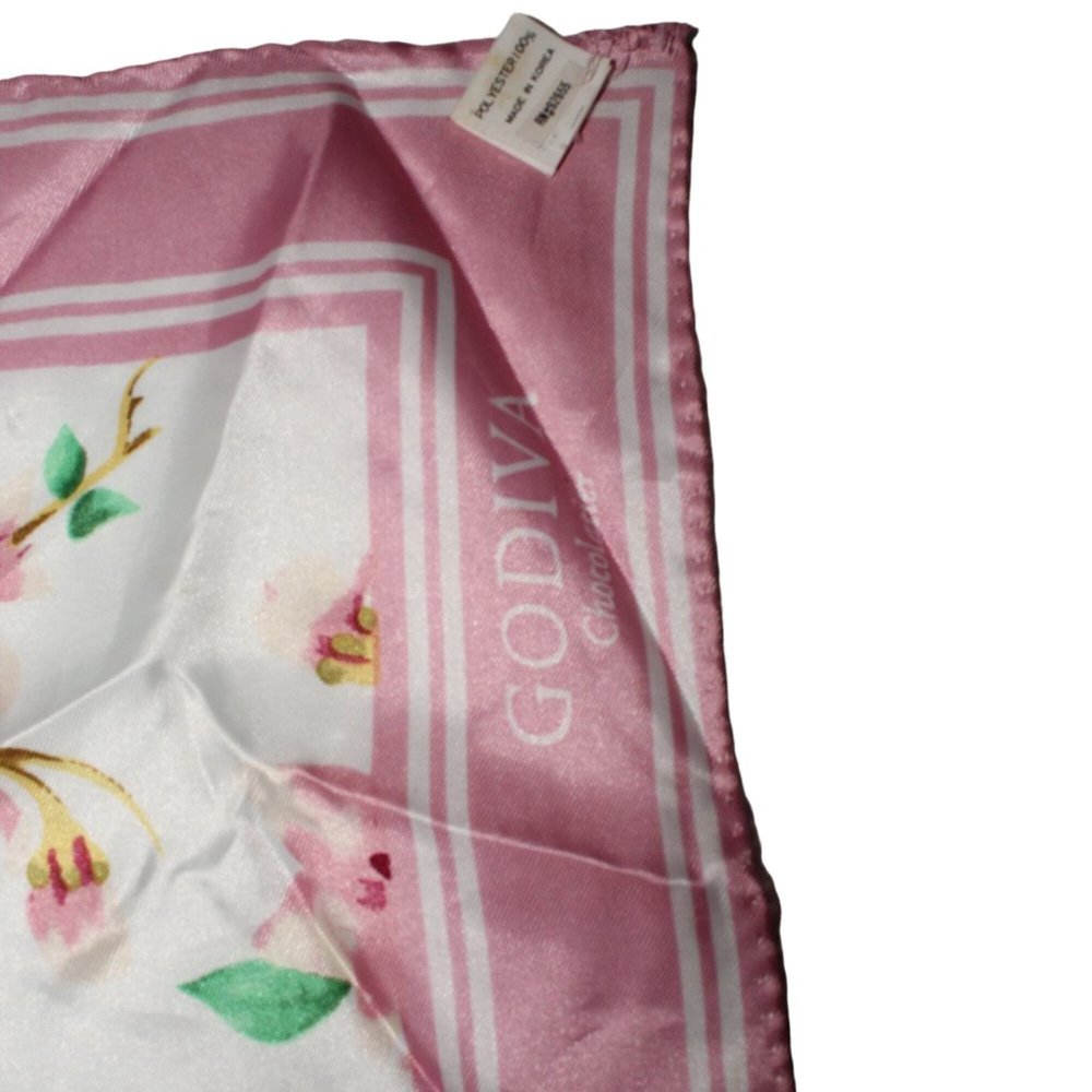 Vintage Godiva Chocolate Floral Pink White 35" X 35" Colorful Square Scarf Luxe - Picture 4 of 8